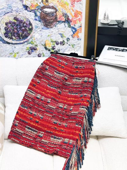 Chanel 17C Red Mixed-Colour tweed Midi Skirt