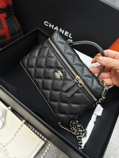 Chanel 25S in black and gold grained leather crossbody bag