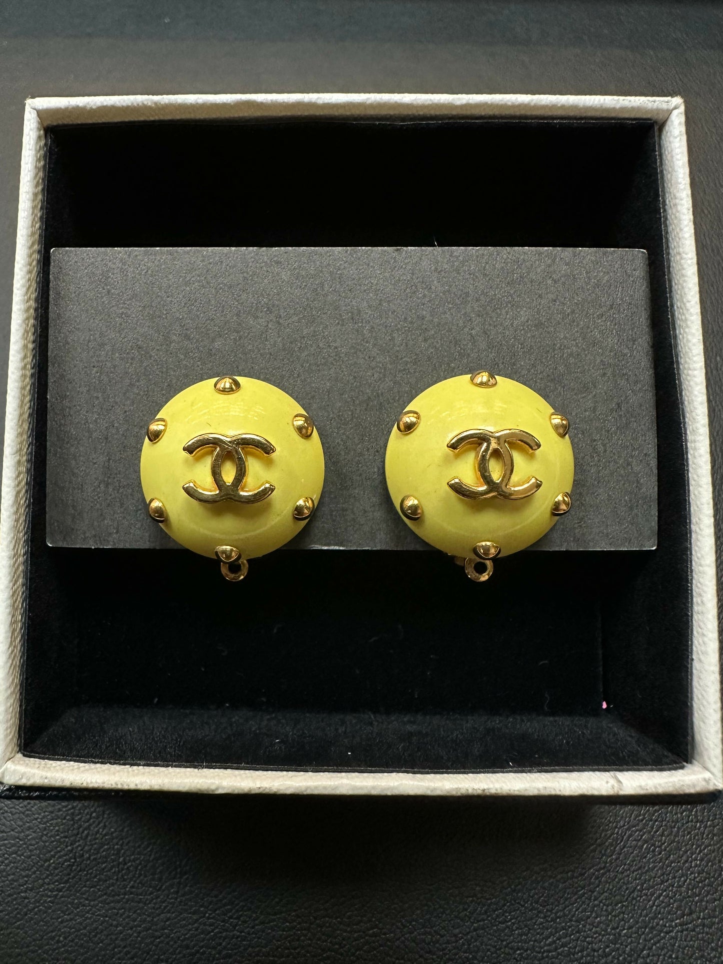 Chanel Vintage 96C Resin Yellow Bean Clip-on Earrings