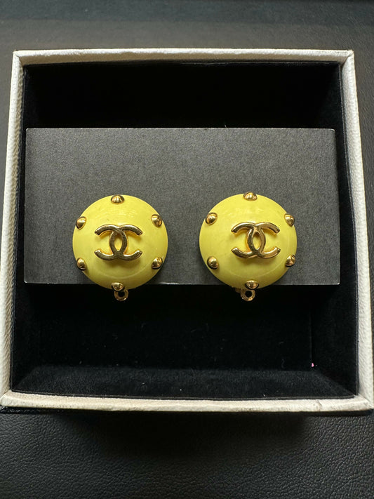 Chanel Vintage 96C Resin Yellow Bean Clip-on Earrings