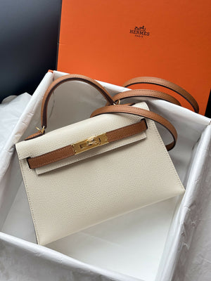 Hermès Mini Kelly II Nata / Gold Bi-Color Epsom Leather with Gold Hardware