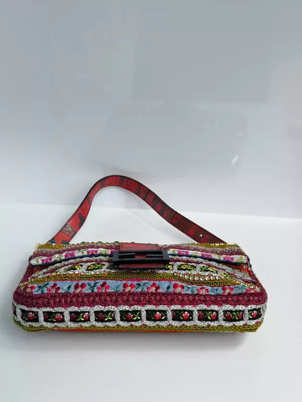 Fendi 2016 Rare Embellished Mixed Media Baguette Bag