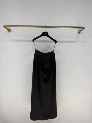 Chanel 21A black satin silk midi skirt