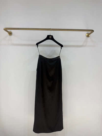 Chanel 21A black satin silk midi skirt