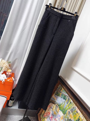 Chanel 19B black tweed wide-leg pants