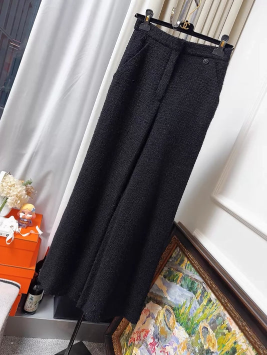 Chanel 19B black tweed wide-leg pants