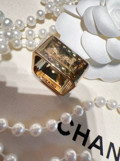 Hermes gold square horse and carriage print scarf clip