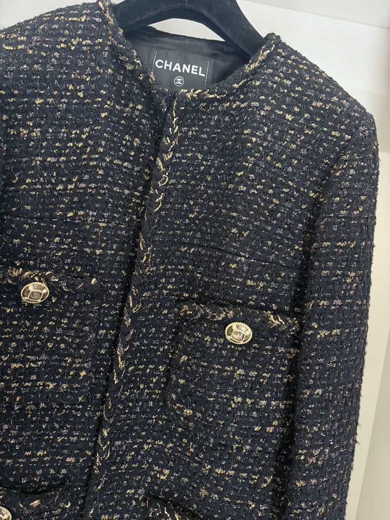 Chanel 19A Black and Gold Tweed Jacket