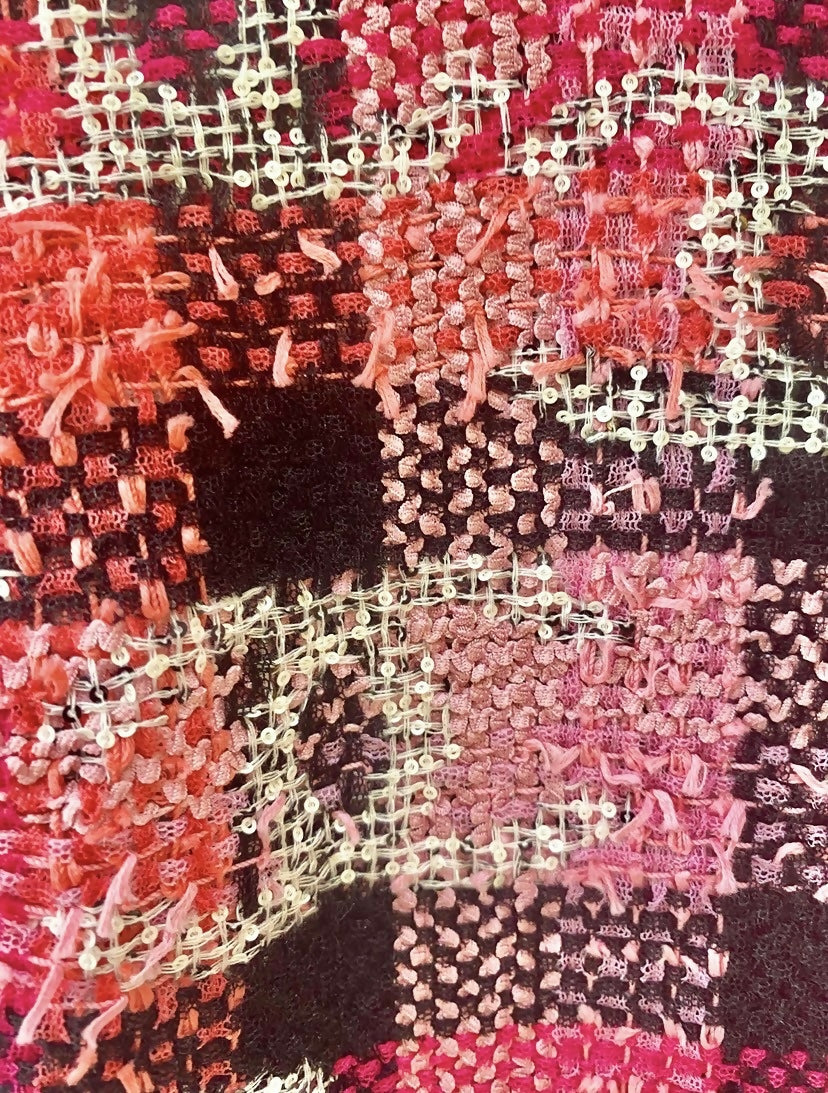 Chanel 22M Coco Beach CC Logo Pink Sequin Fantasy Tweed Blouse Vest FR 36