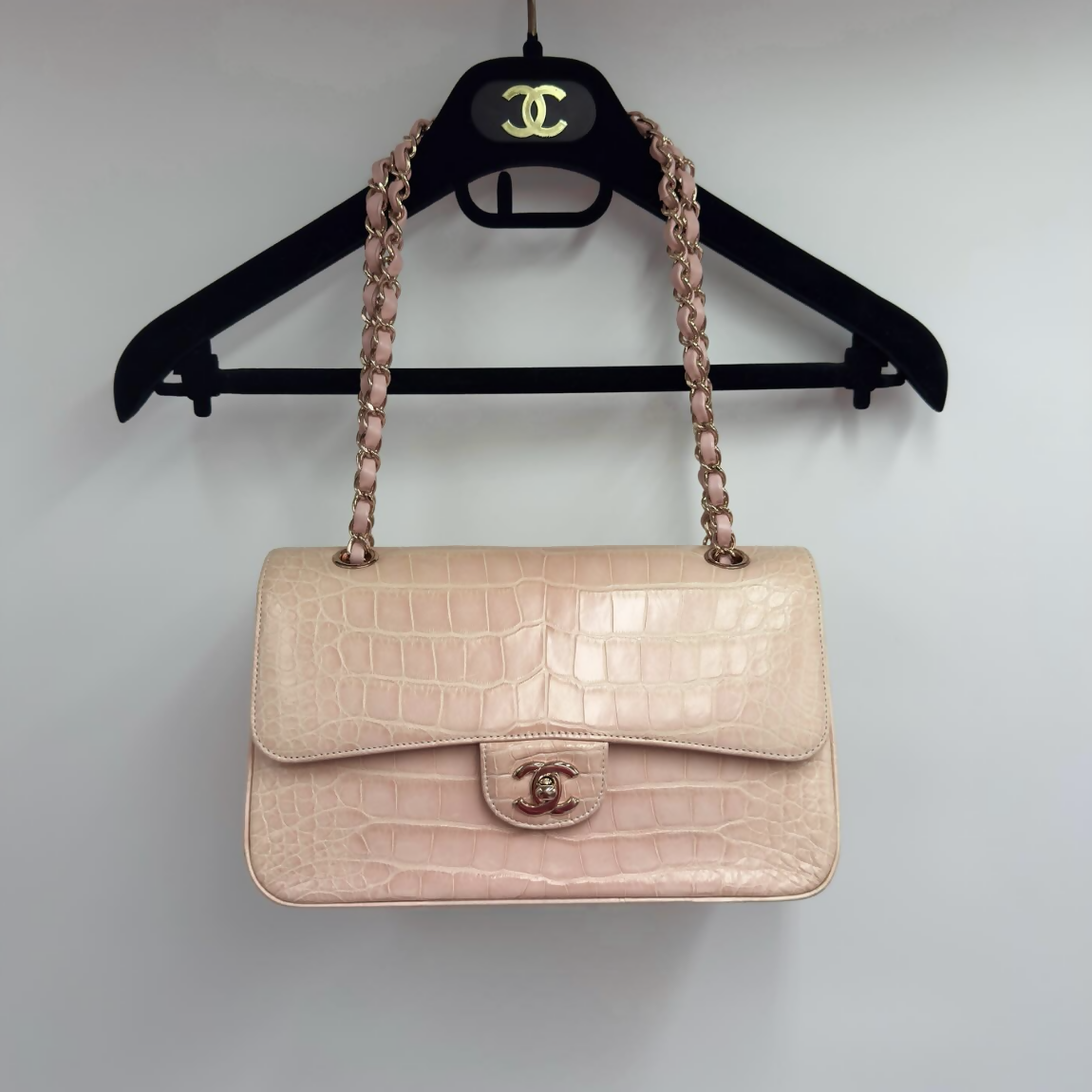 Chanel 2012 Small Classic Flap Bag in Pink Alligator
