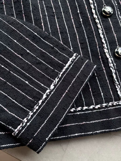 Chanel 23P Black Striped Tweed Jacket