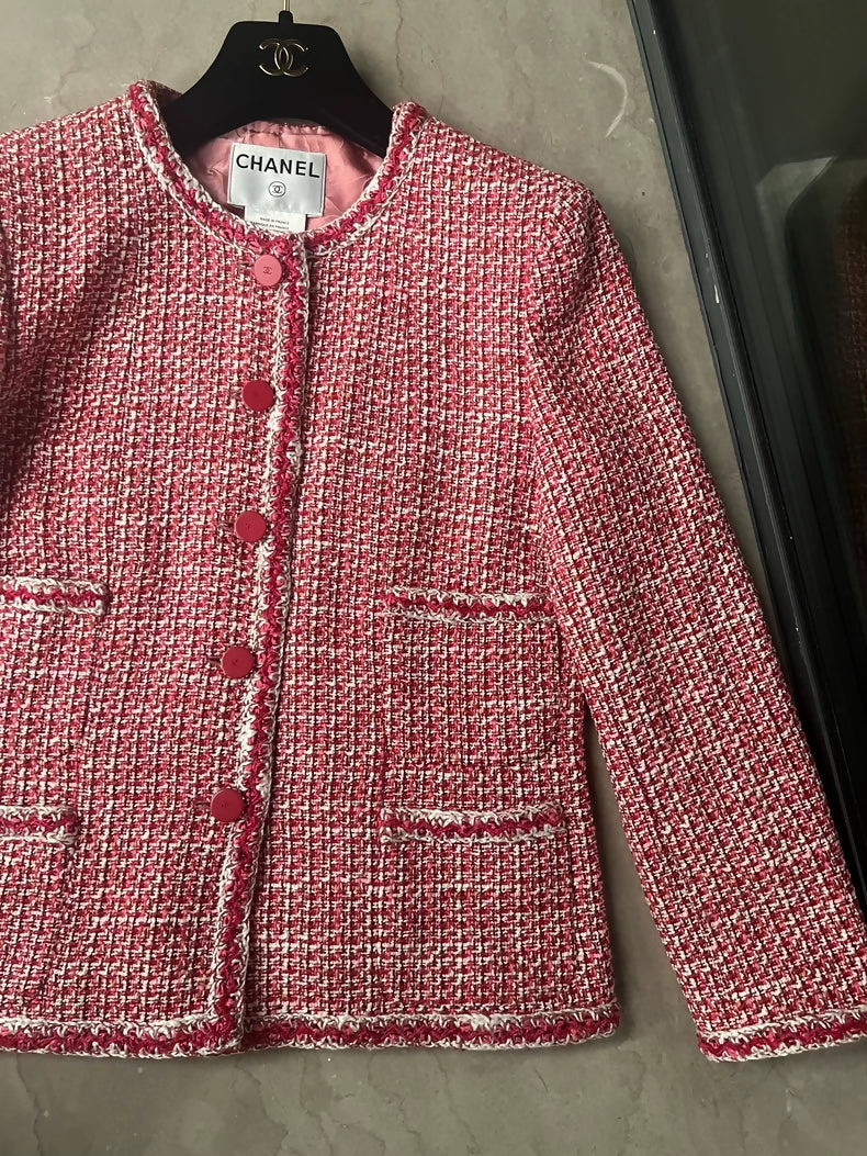 Chanel 02P Strawberry Red Tweed Jacket