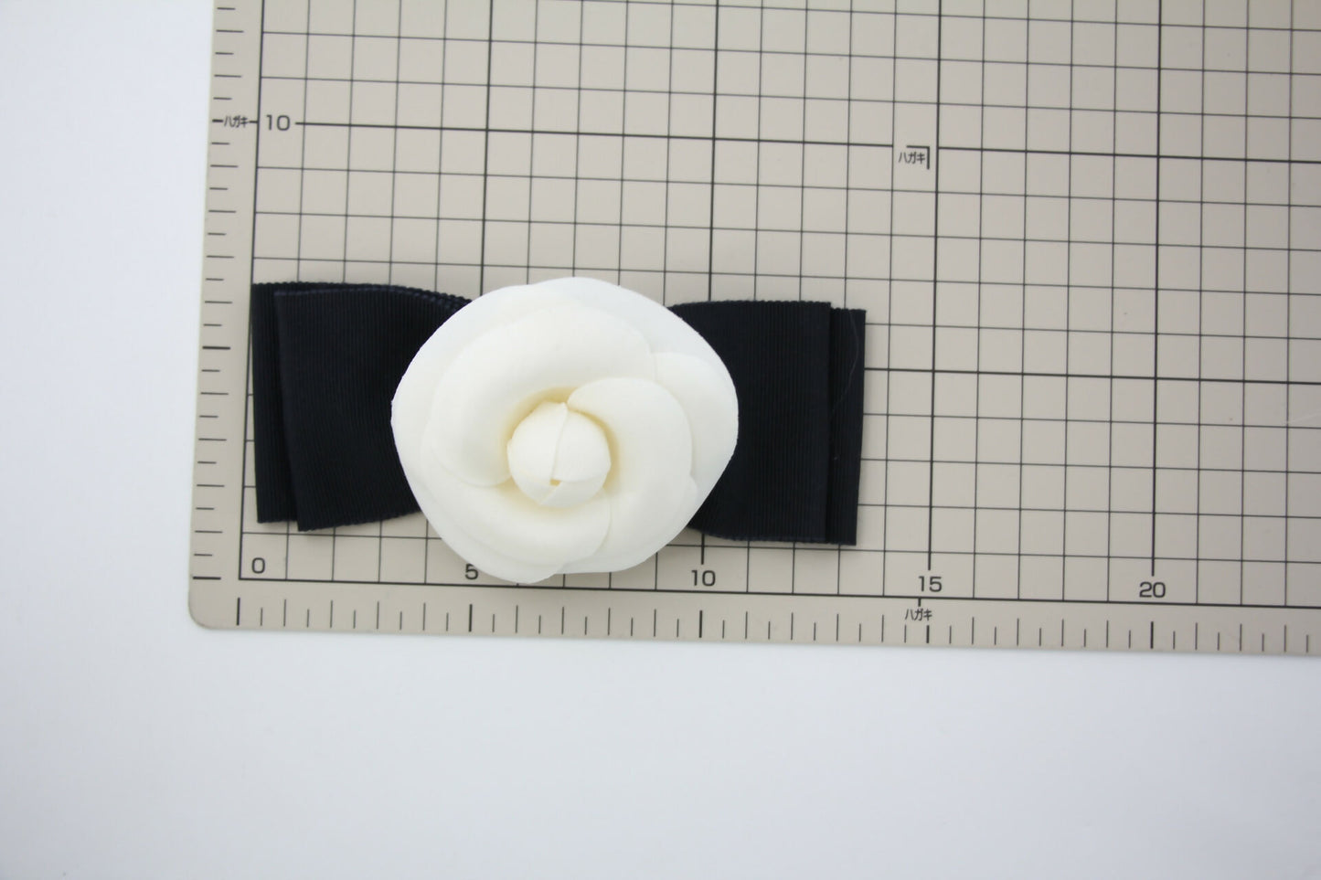 Chanel Vintage 81-85 Fabric Ribbon Black Camellia Brooch