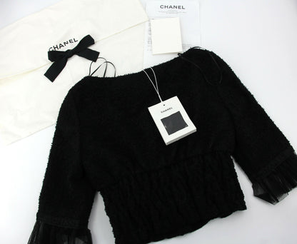 Chanel Fall-Winter 2025/26 Pre-Collection Iridescent Wool Tweed & Cotton Tulle Short Sleeved Top