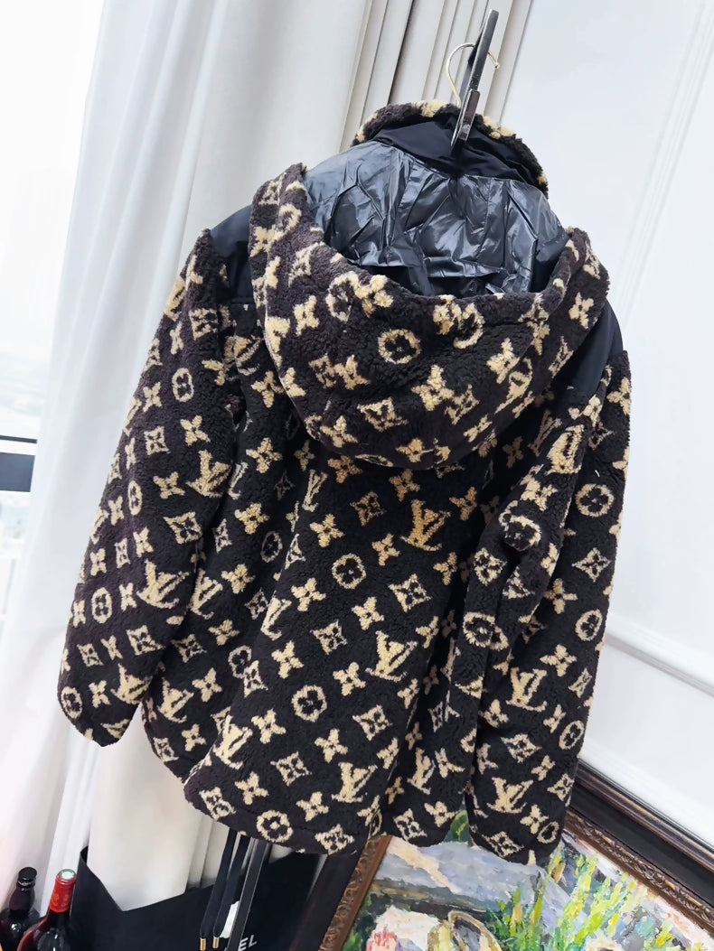 Louis Vuitton SS24 brown all-over logo monogram teddy bear down jacket