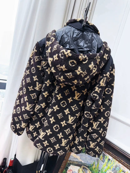 Louis Vuitton SS24 brown all-over logo monogram teddy bear down jacket