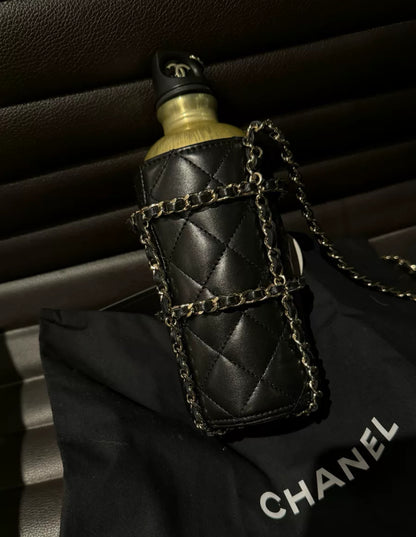Chanel Gold CC Water Bottle Black Quilted Lambskin Gold Hardware