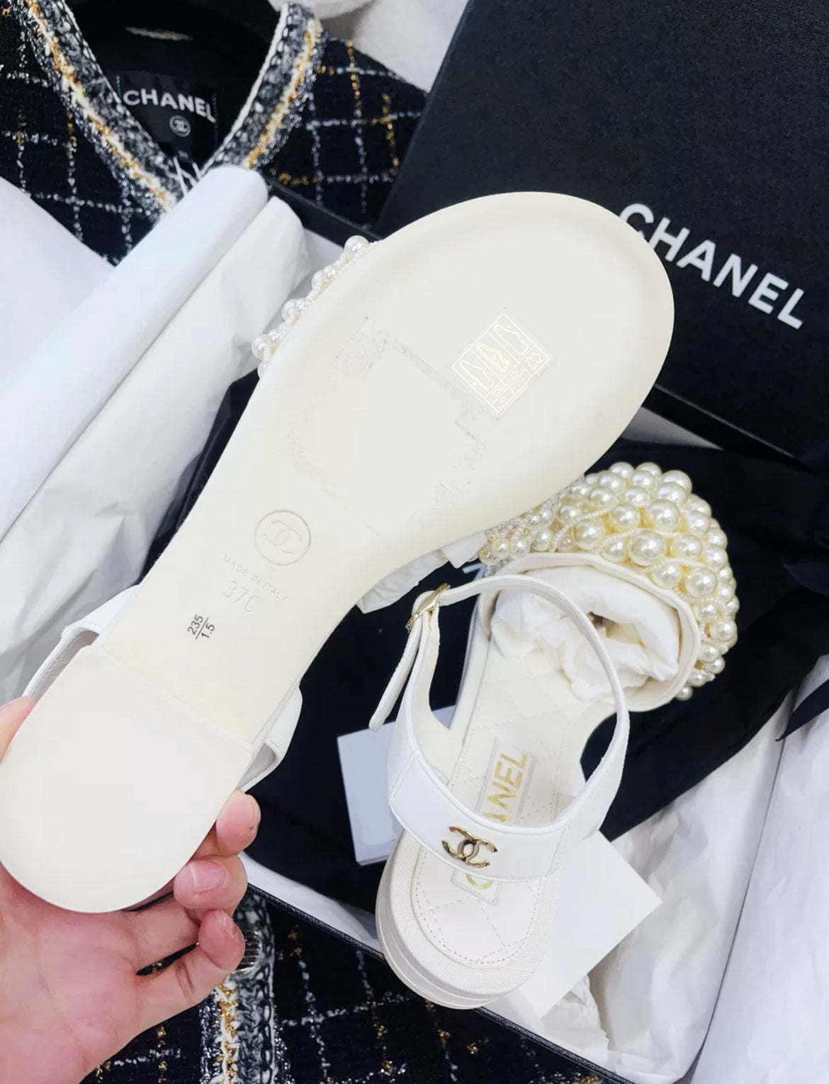 Chanel Pearl sandals size 37C