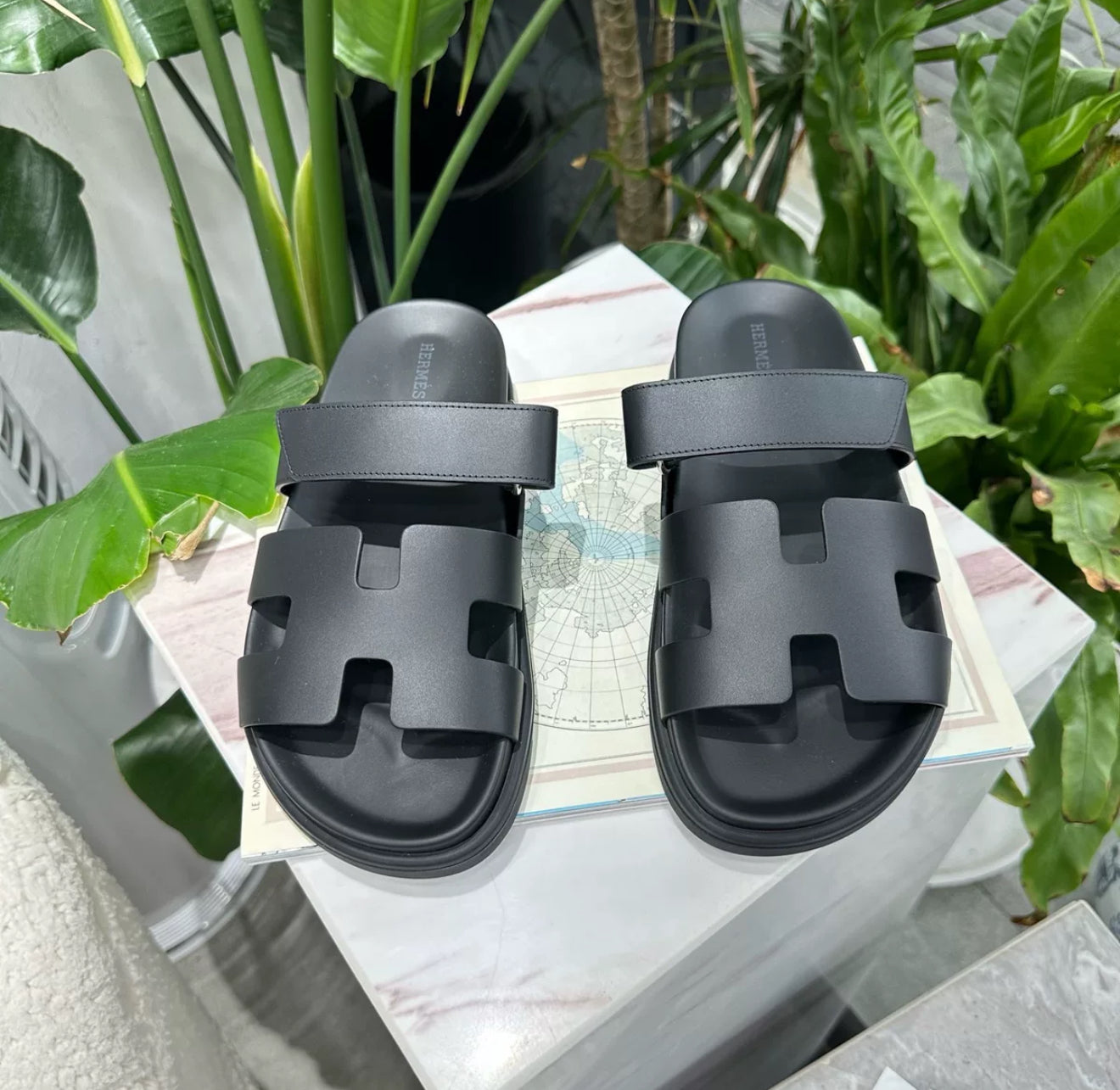 Hermès Black Chypre sandals size 38