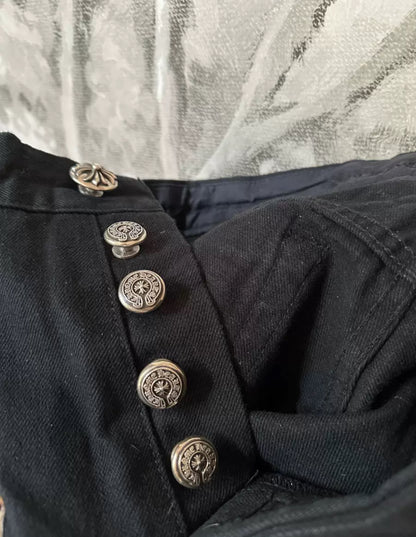 CHROME HEARTS LIME LEOPARD CROSS PATCH BLACK SLIM-FIT JEANS