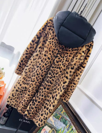 Prada leopard print hooded mink fur coat