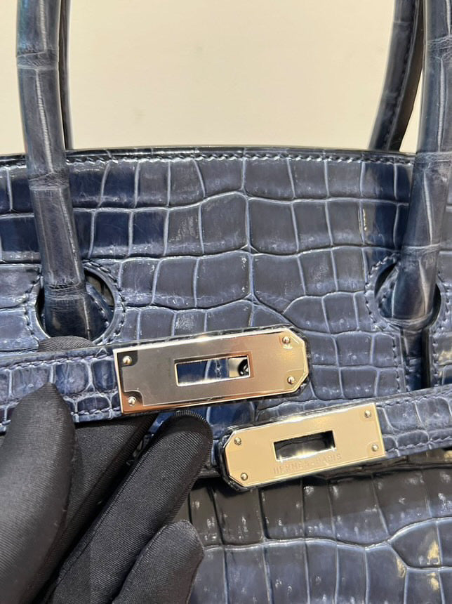 Hermes Birkin 35 Bag Blue Sapphire Porosus Crocodile Palladium Hardware