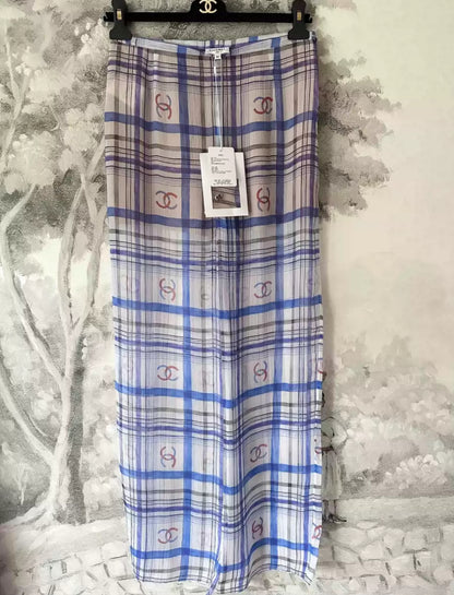 Chanel 23P White & Blue Printed Silk Dress