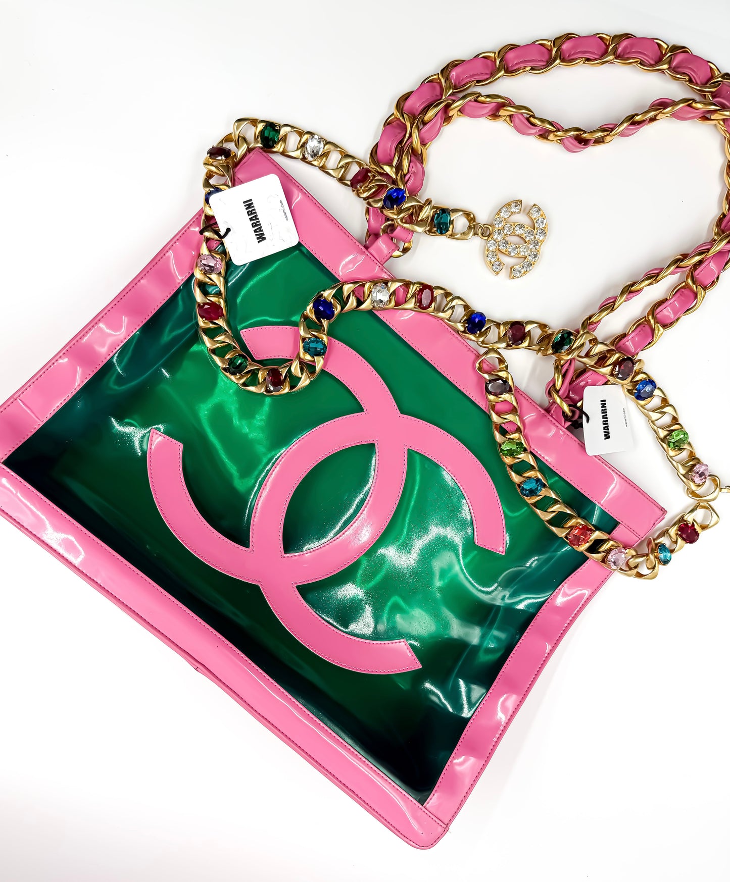 Chanel 1995 Spring/Summer Barbie Collection Vintage Pink Patent and Green PVC Tote