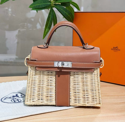 Hermès Kelly 20 Mini Picnic Barenia & Osier Wicker Palladium Hardware