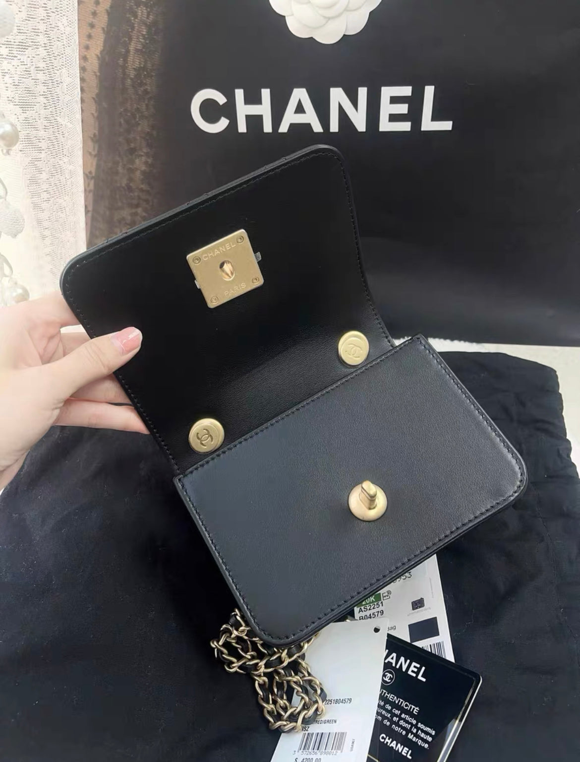 Chanel 21k Gripois Stones and Black leather flap