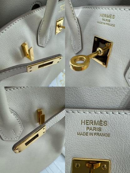Hermes Birkin 25 Craie Swift leather gold hardware