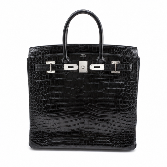 rare* Hermes Birkin HAC 50 Black Matte crocodile leather palladium hardware