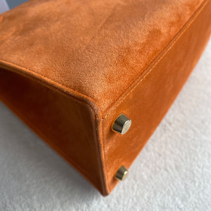 Hermès Kelly 25 Orange Doblis suede leather gold diamond hardware (Extremely rare)