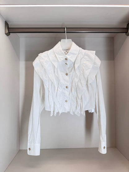 Chanel 22A White Ruffled Shirt
