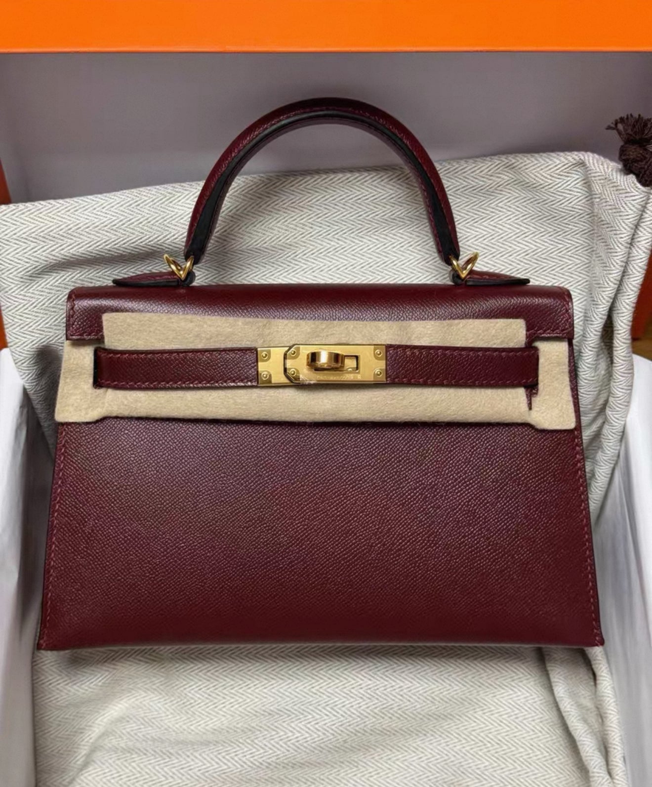 Hermes mini Kelly 20 Rouge H Madame leather gold hardware