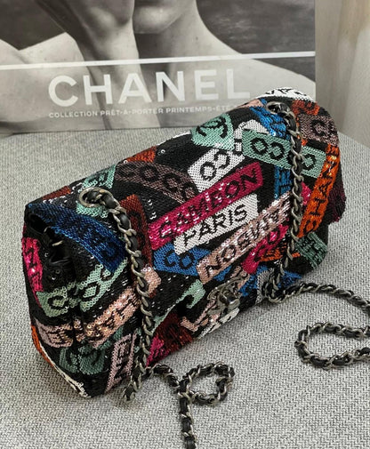 CHANEL 24C RAINBOW GLITTER-SEQUIN MINI FLAP BAG