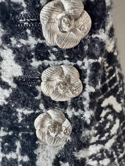 Chanel 22p black tweed camellia long coat