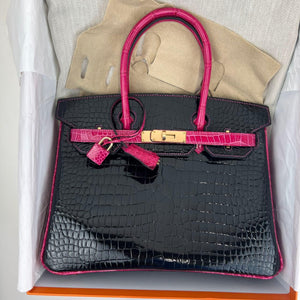 Hermes Birkin 30 HSS Black / Rose Mexico Shiny Porosus Rose gold hardware