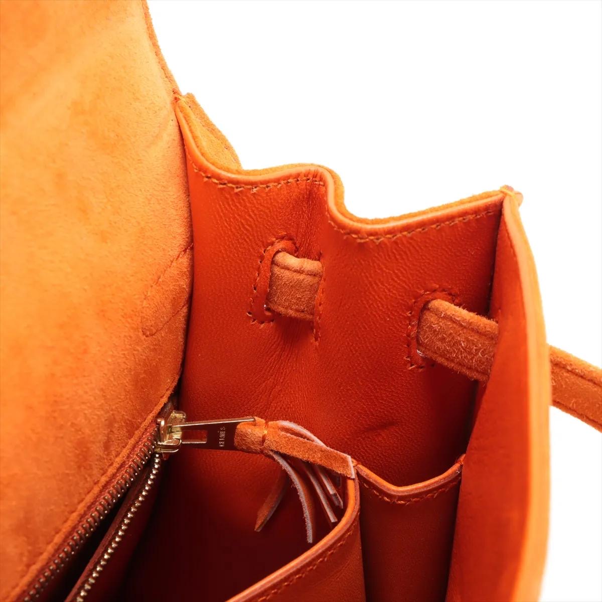 Hermes Kelly 25 Orange Doblis Suede Leather Gold Hardware