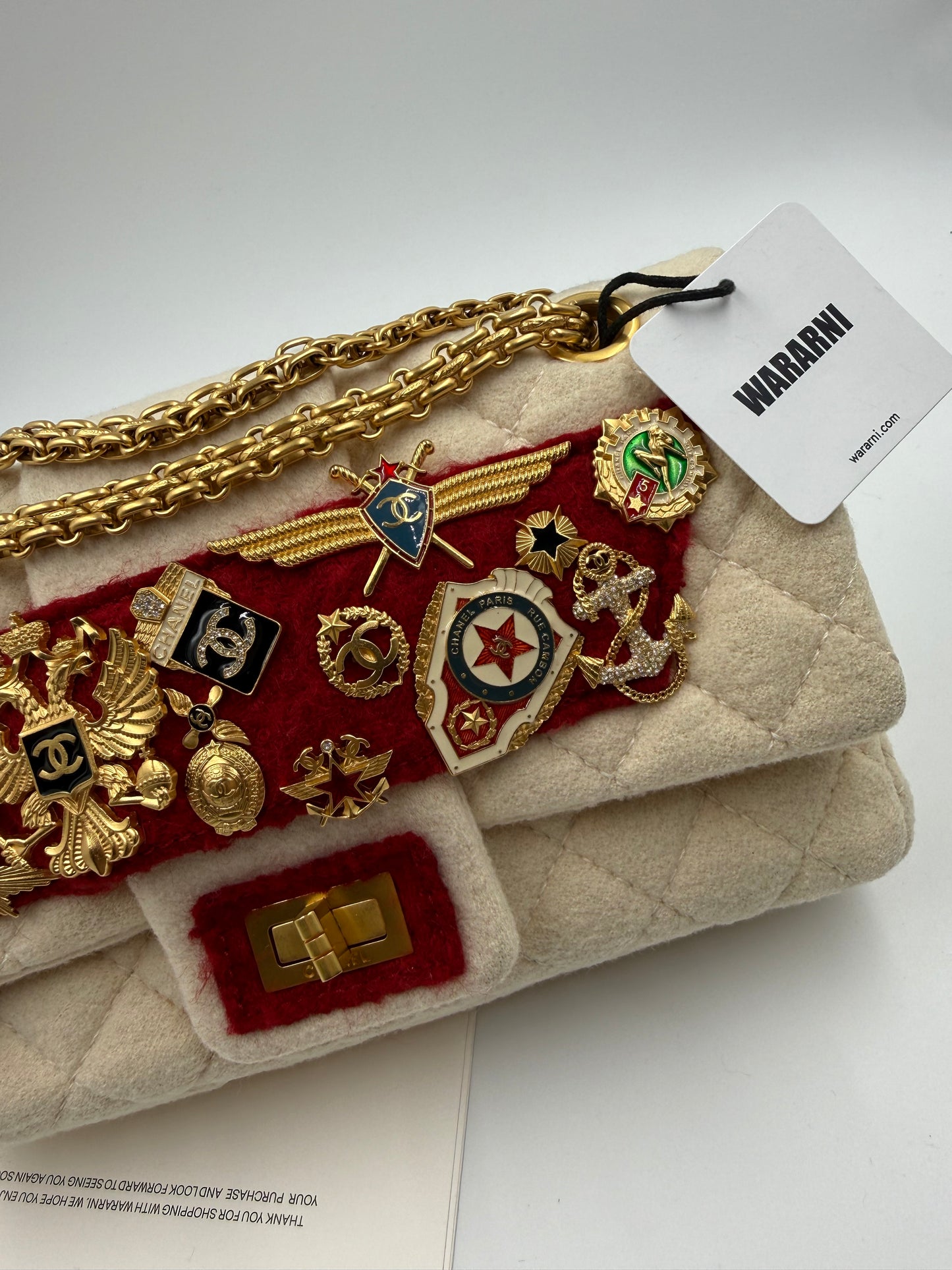 Rare Chanel 2009 Pre-fall Paris Moscow 2.55 badge bag