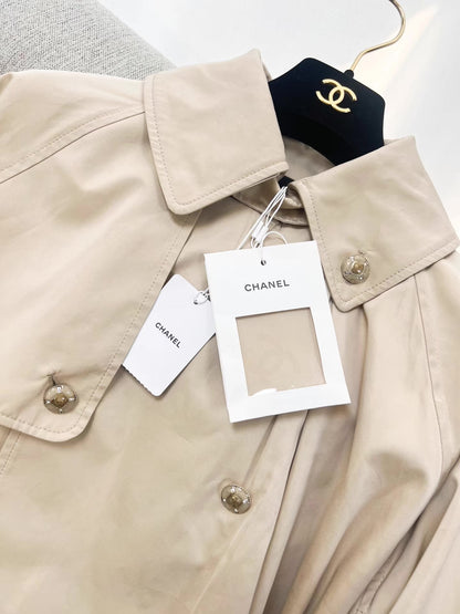 Chanel 25B trench coat with CC logo print
