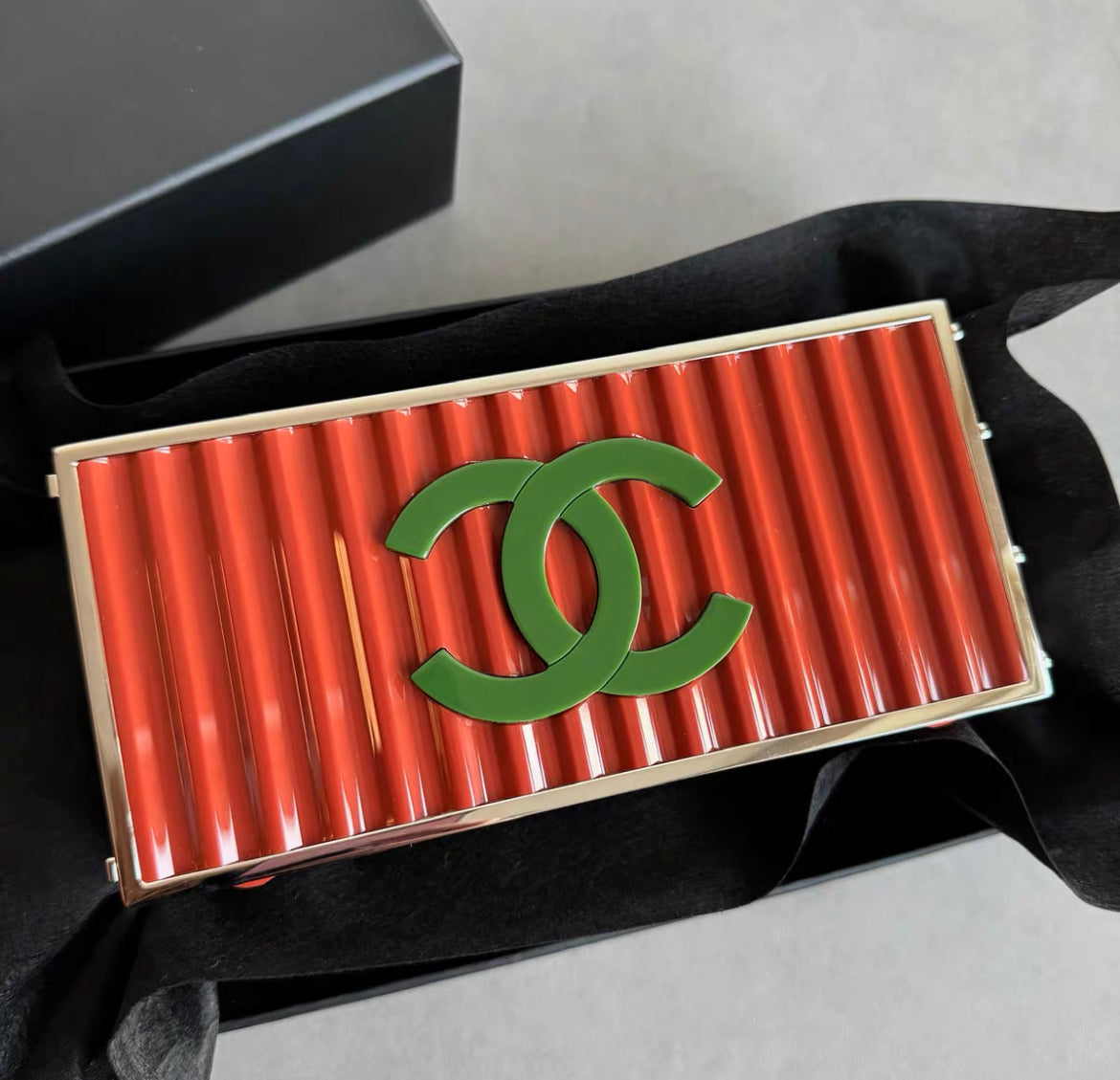 CHANEL Red Paris Hamburg Shipping Container Minaudière Clutch Bag
