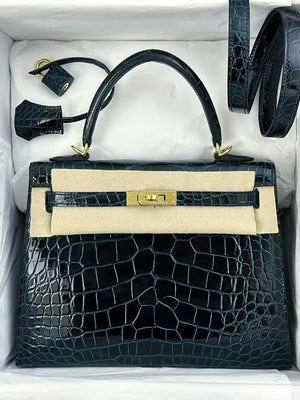 Hermes Kelly 25 Black Shiny Niloticus Gold hardware