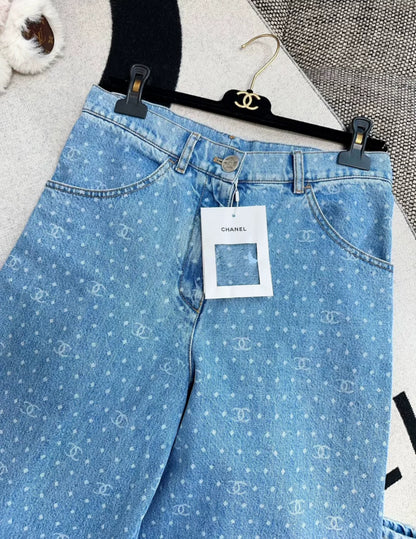 Chanel 23P Boyfriend polka dots denim pants