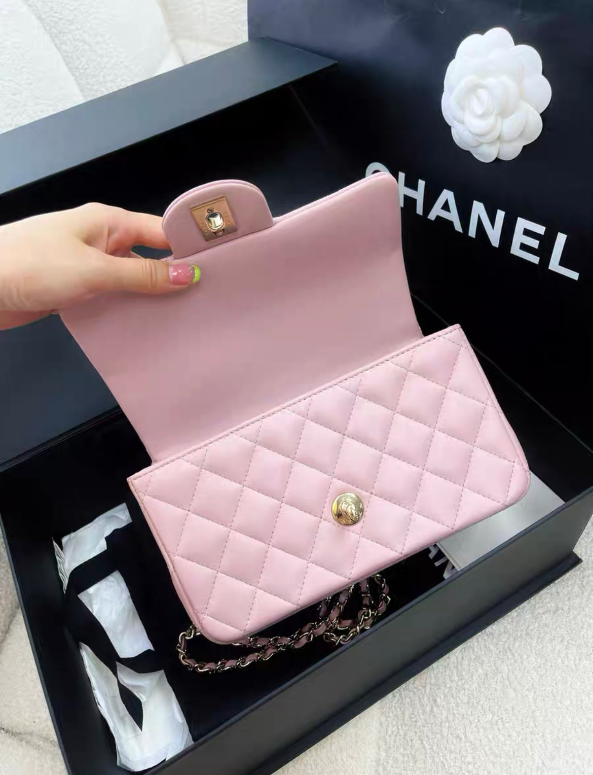 chanel 24P top handle mini pink bag