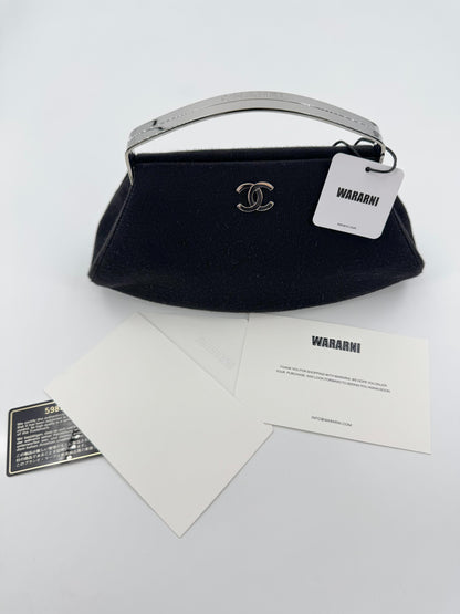 Chanel vintage black clutch with silver hardware handle