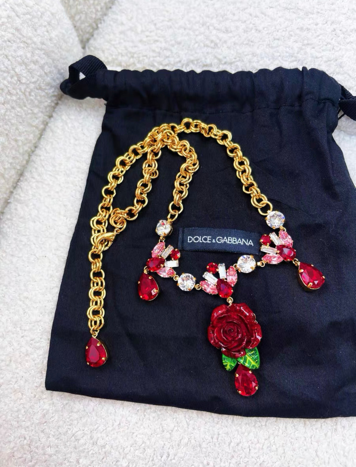 Dolce & Gabbana red rose gemstone necklace