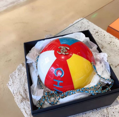 Chanel Limited Edition Red, Yellow, Blue and White Lucite Beach Ball Bag Pale Gold Hardware