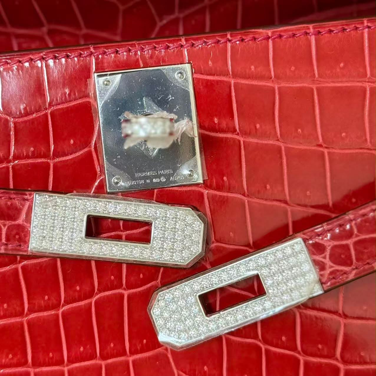 Hermes Kelly Cut red shiny crocodile Diamonds