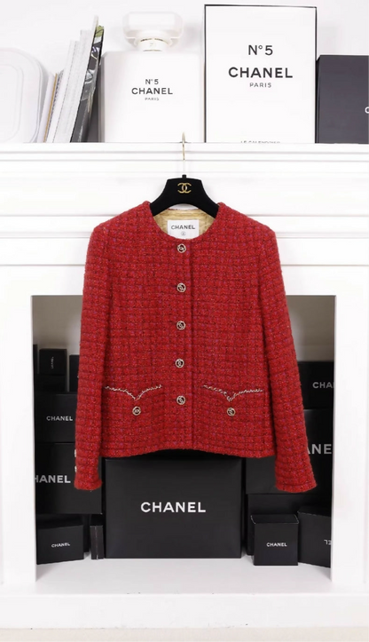 Chanel 23B red tweed jacket